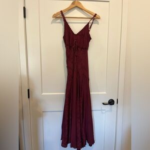 Burgundy Bohemian Maxi V neck Strappy Whitchy whimsigoth Flowy dress Dress Sz M